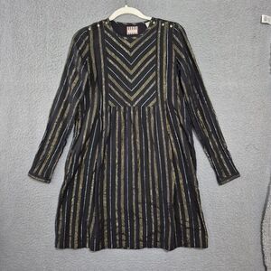 SCOTCH & SODA Maison Scotch Girls  Black Gold Striped Long Sleeve Dress 14